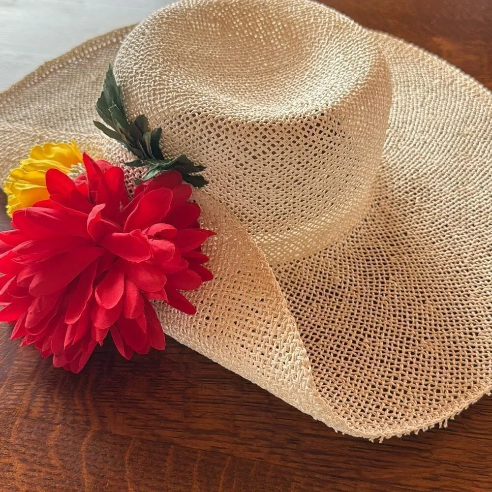Vintage DKNY Light‎ Cream Straw Wide Brim Derby Hat Medium - Picture 7 of 11